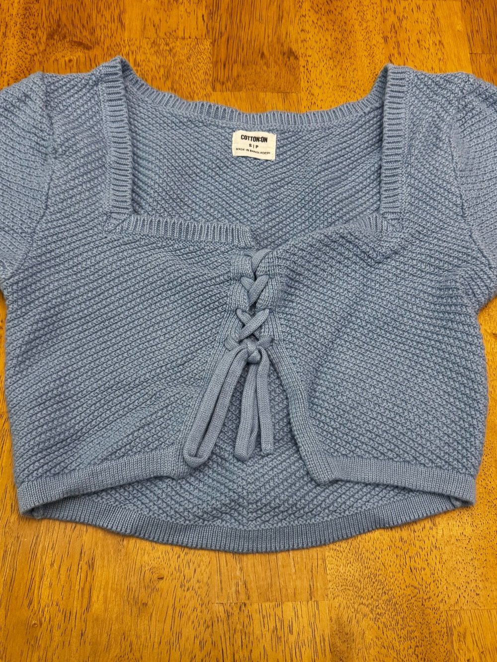 Cotton On Dusty Blue Knit Lace-Up Crop Top